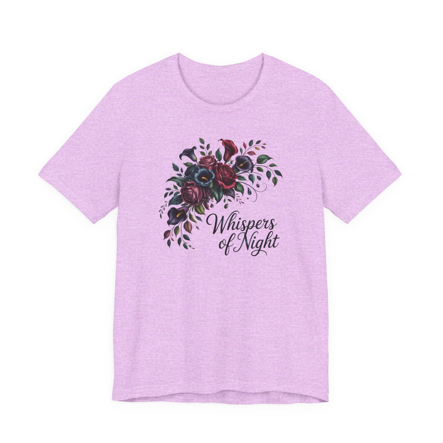 Whispers of Night Floral Tee — Dark Rose Bouquet Graphic T-Shirt