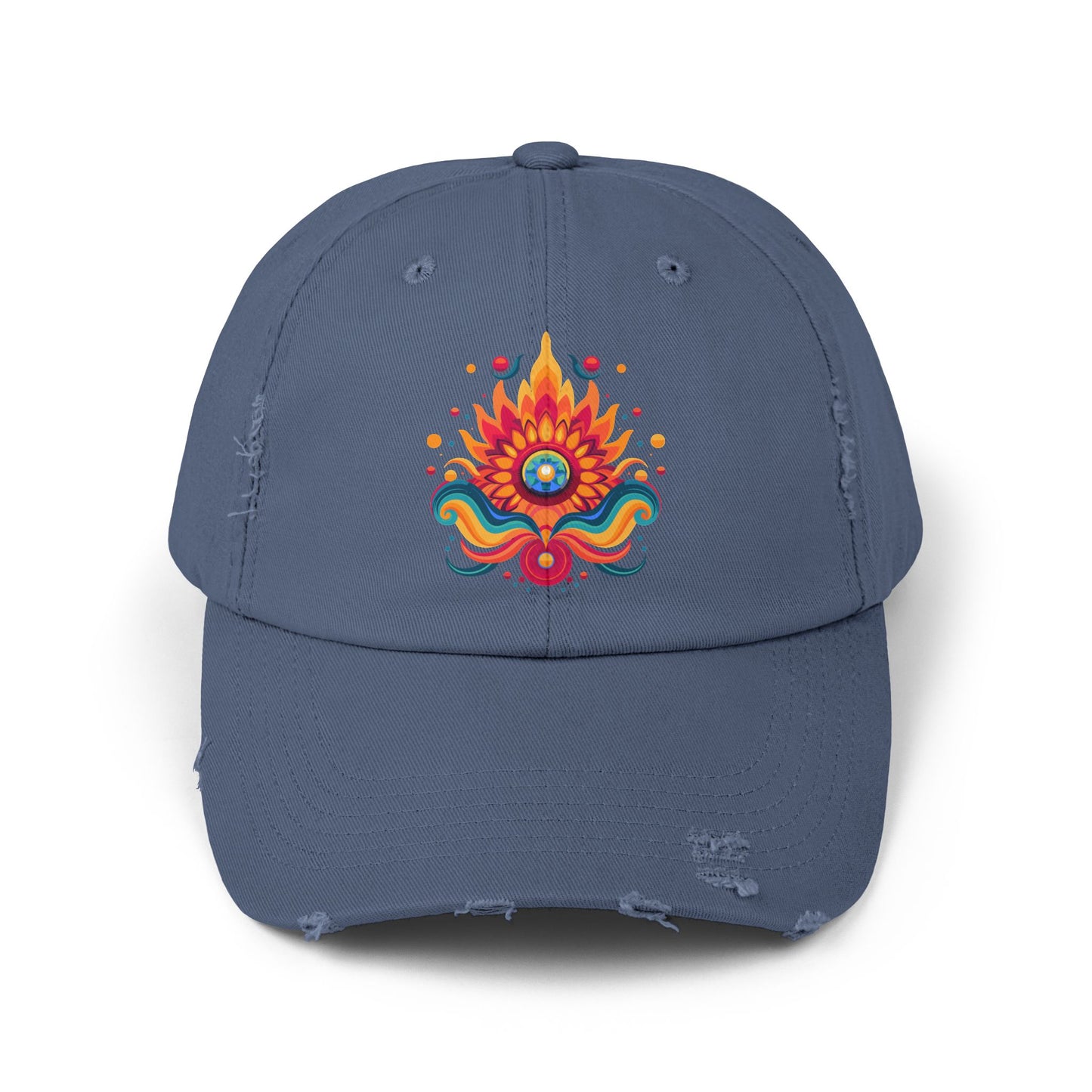 Eternal Psychedelic Flame Distressed Cap — Exploring Love Vintage Hat