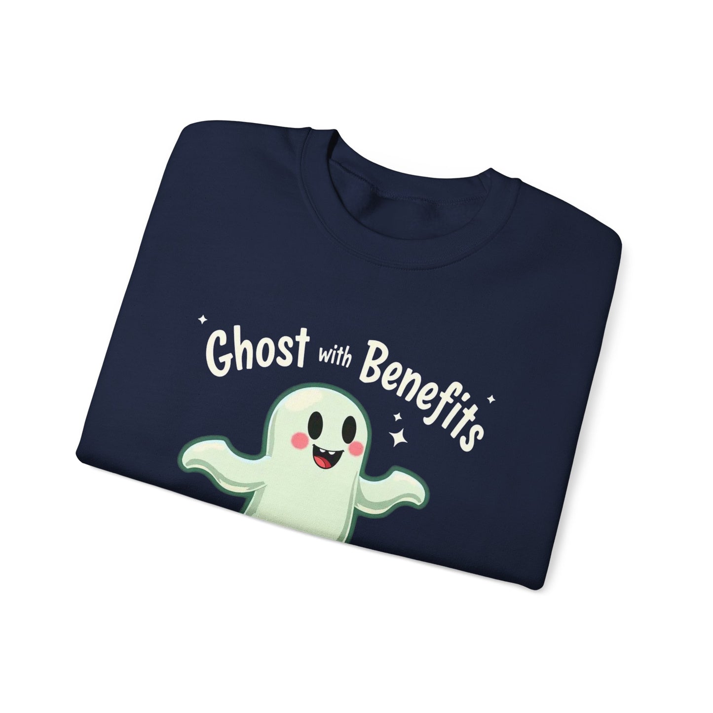 Ghost with Benefits Crewneck Sweatshirt — Cute Halloween Ghost Graphic