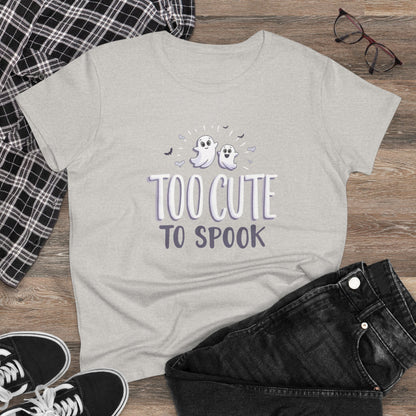 Too Cute to Spook Women's Cotton Tee, Halloween T-Shirt, Ghostly Graphic Tee, Casual Fall Apparel, Fun Halloween Outfit