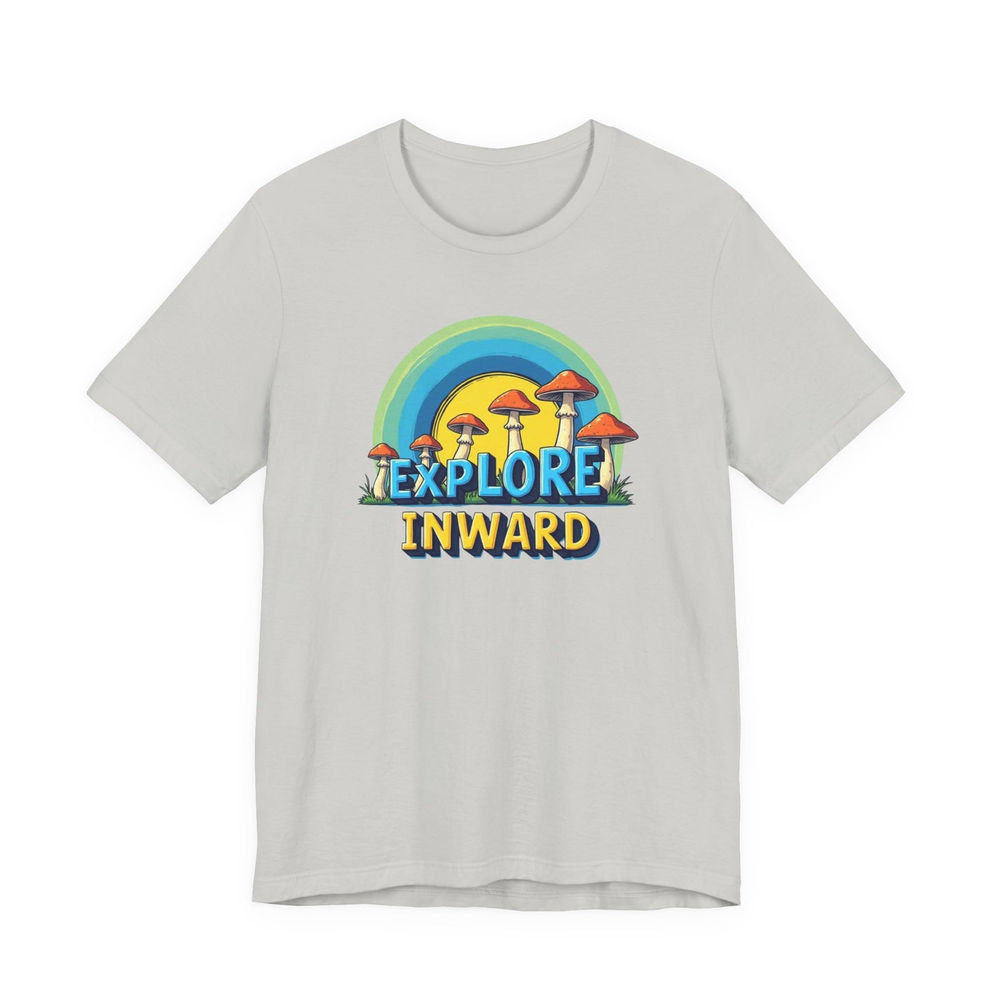 Explore Inward T-Shirt — Retro Mushroom Rainbow Graphic Tee