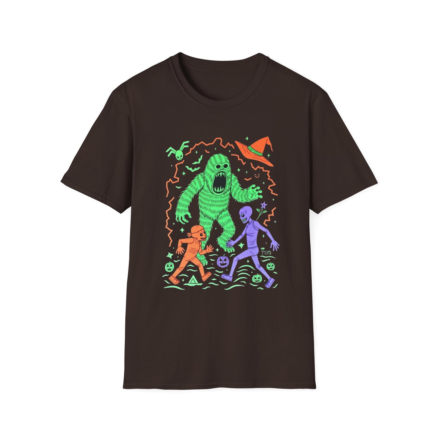 Sasquatch gets angry when out of candy Halloween T‑Shirt — Neon Green Creature Trick‑Or‑Treat Tee