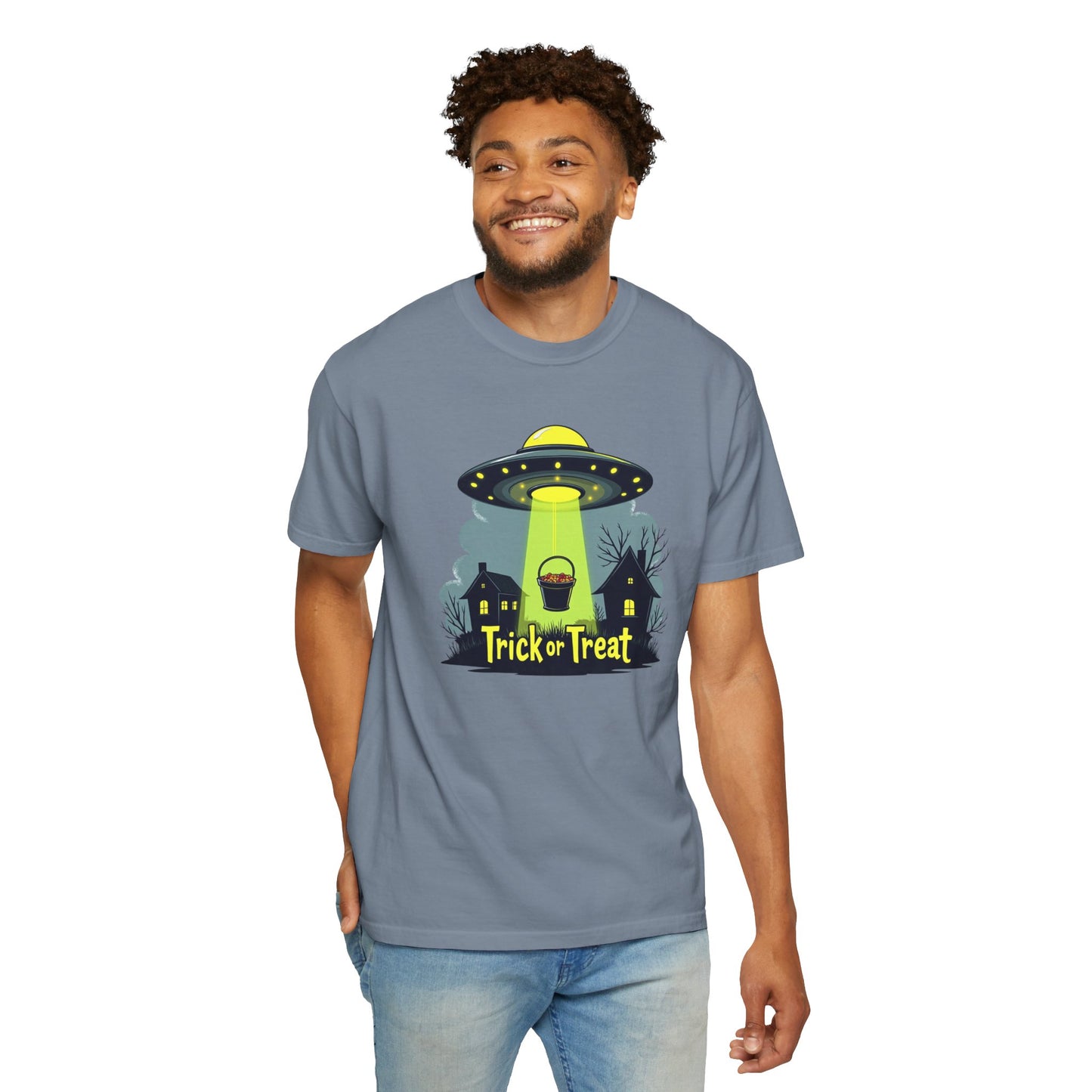 Halloween UFO Trick or Treat T-Shirt — Alien Abduction Spooky Tee
