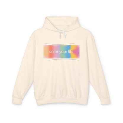 Color Your Life Hoodie — Pastel Rainbow Graphic Hooded Sweatshirt