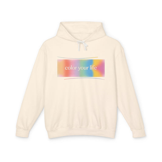 Color Your Life Hoodie — Pastel Rainbow Graphic Hooded Sweatshirt