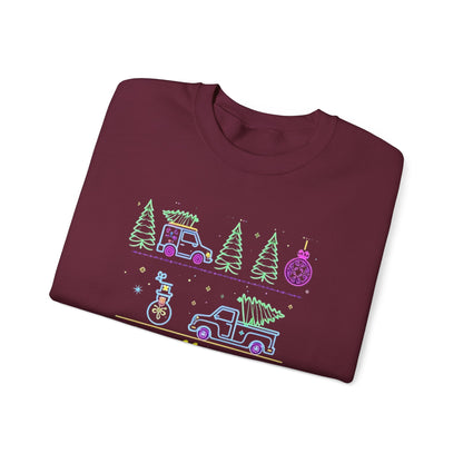Christmas Crewneck Sweatshirt — Neon Holiday Tree "Merry Christmas" Design