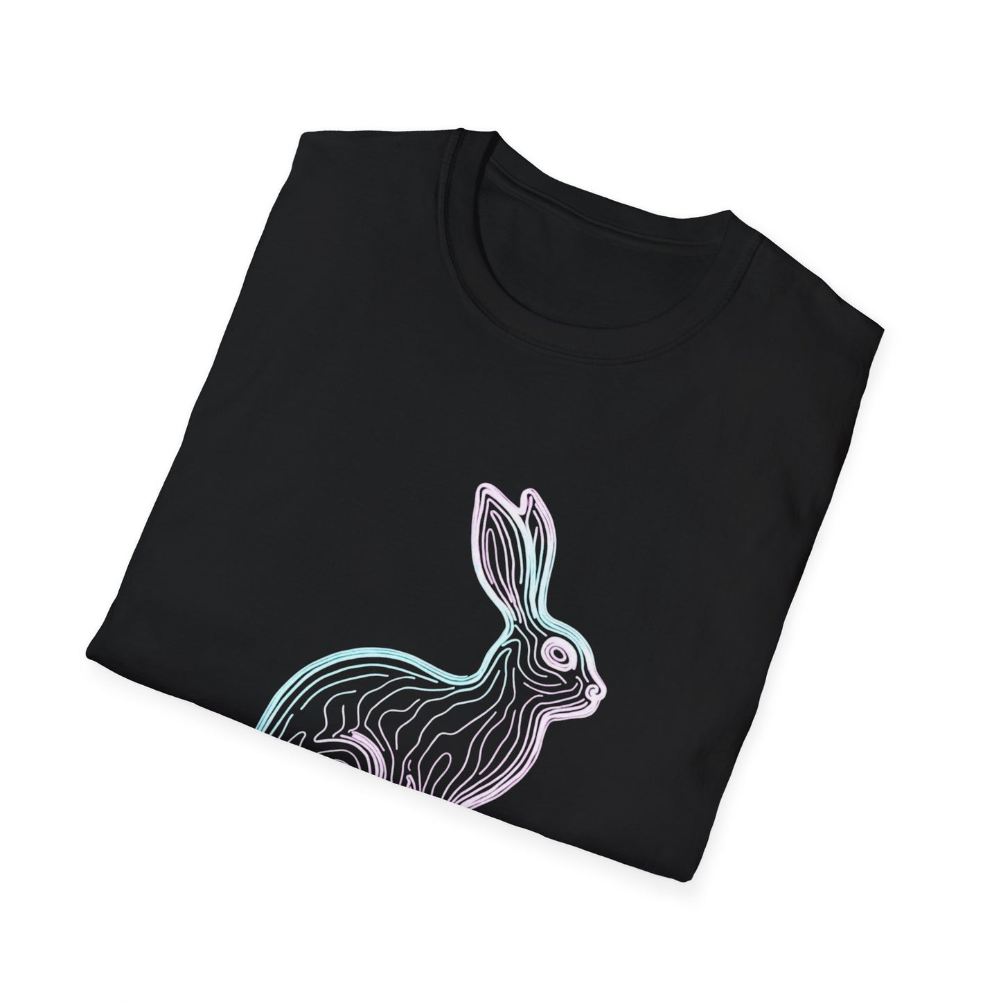 Neon Line Art Hare T-Shirt — Pastel Rabbit Graphic Tee
