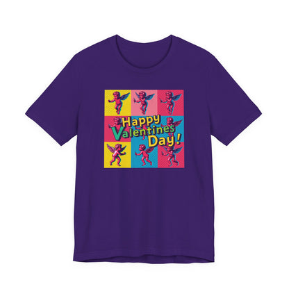 Valentine's Day Pop Art Tee — "Happy Valentine's Day!" Cupid Graphic Shirt