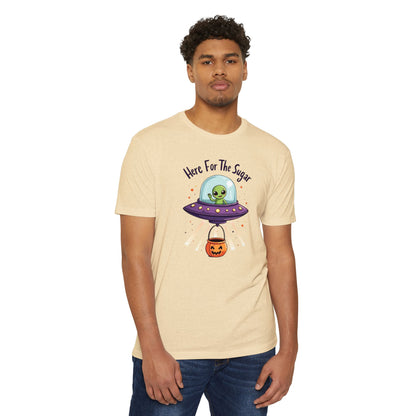 Halloween Alien T-Shirt — "Here For The Sugar" Cute UFO Trick-or-Treat Tee
