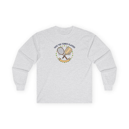 Save the Tennis Players Long Sleeve Tee — Vintage Tennis Racket Graphic
