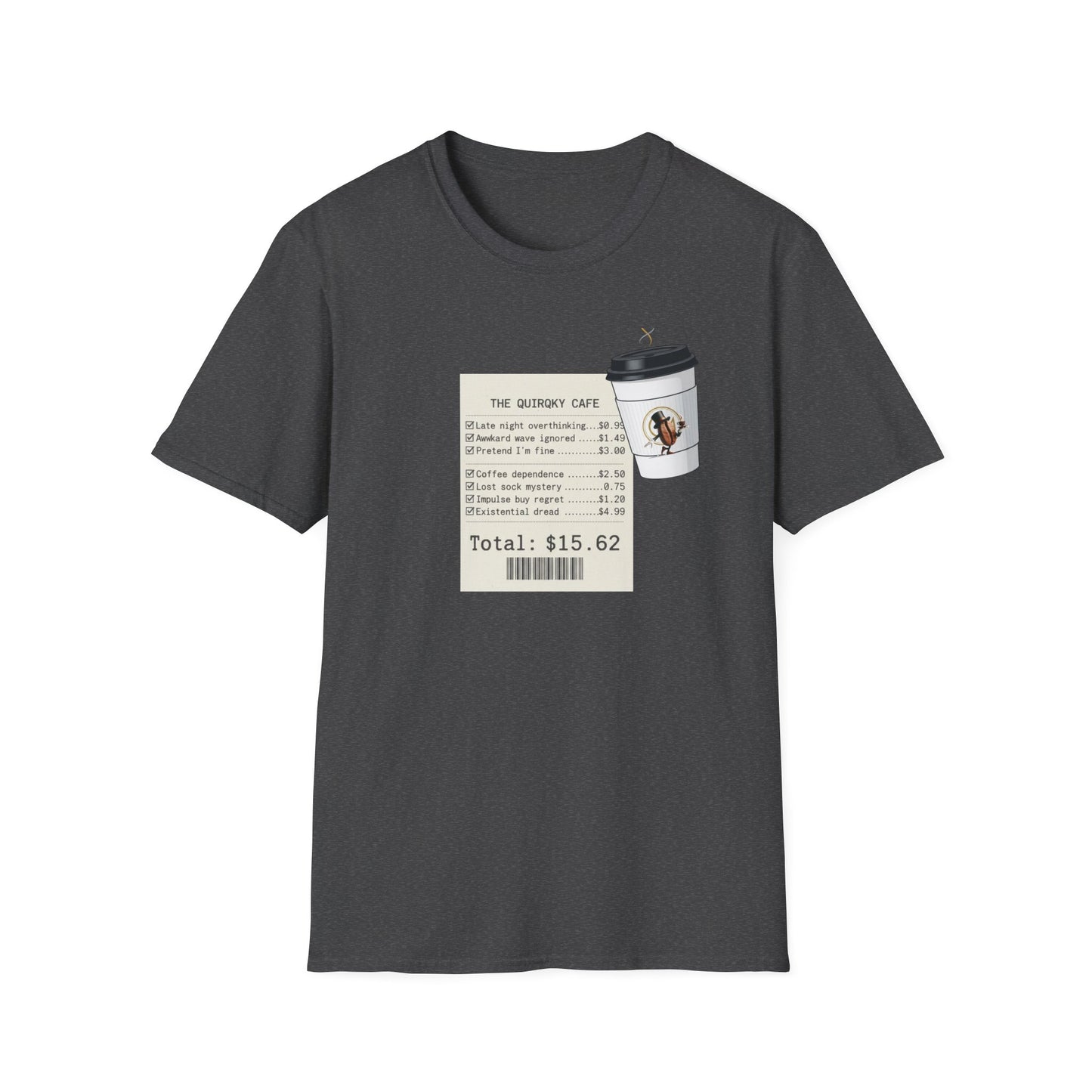 Coffee Receipt T-Shirt — 'The Quirky Cafe' Funny Coffee Order Receipt Tee