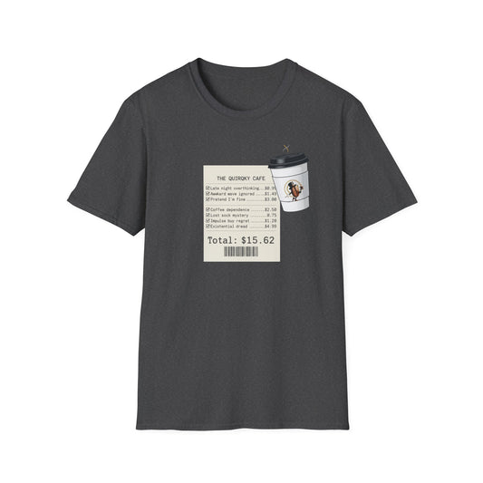Coffee Receipt T-Shirt — 'The Quirky Cafe' Funny Coffee Order Receipt Tee