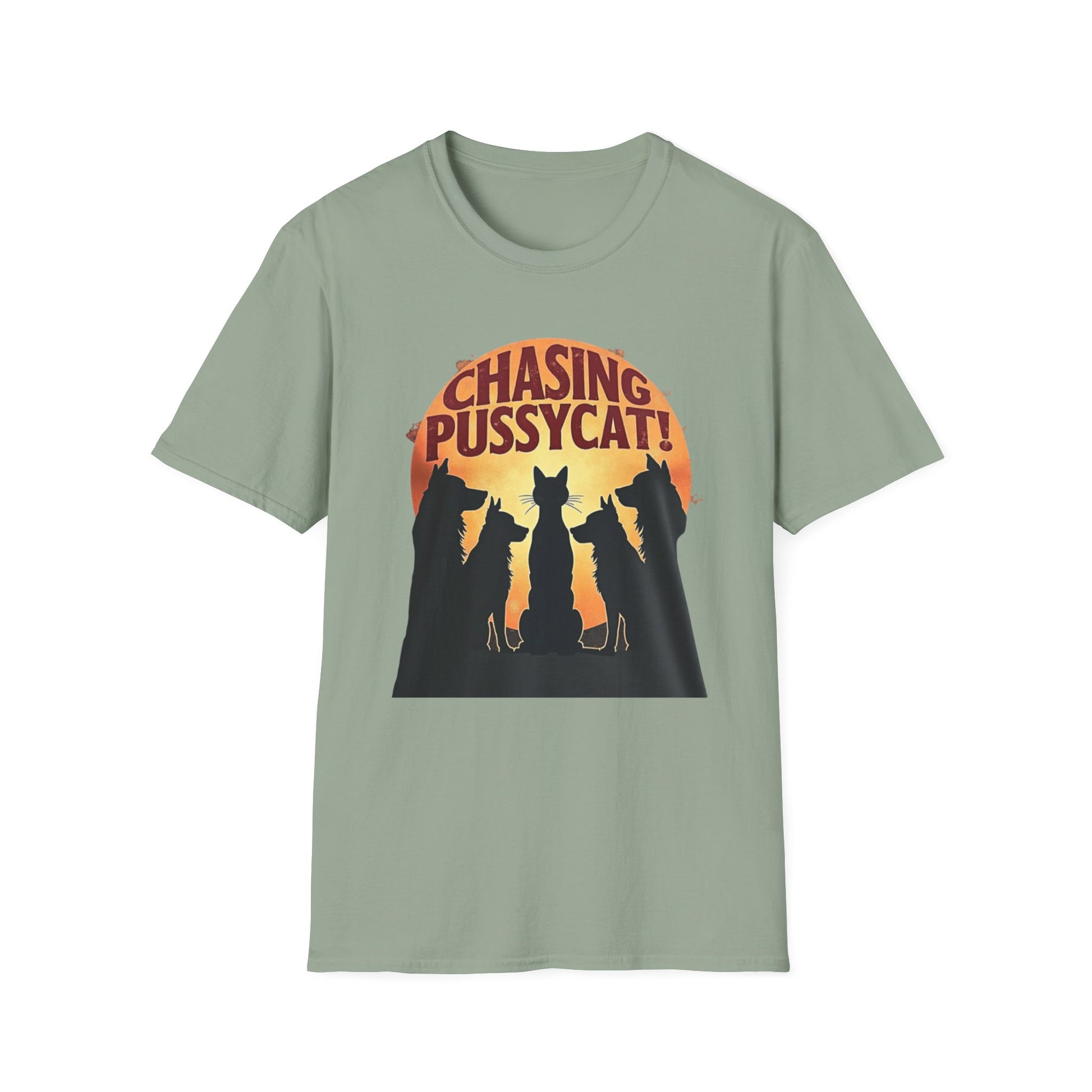 Chasing Pussycat Unisex Softstyle T-Shirt, Fun Cat Lovers Tee, Gift for Animal Enthusiasts, Quirky Casual Wear, Perfect for Festivals [...] - Psychonaut Swag