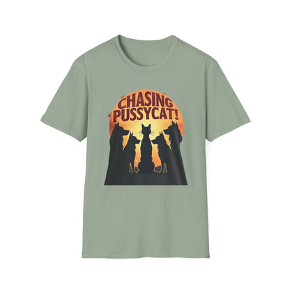 Chasing Pussycat Unisex Softstyle T-Shirt, Fun Cat Lovers Tee, Gift for Animal Enthusiasts, Quirky Casual Wear, Perfect for Festivals [...] - Psychonaut Swag