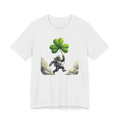 Astronaut Chimp T-Shirt — Floating in Clouds with Shamrock