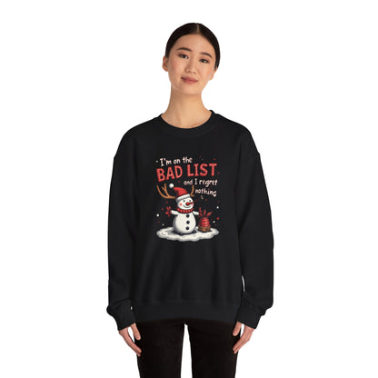 Bad List Snowman Sweatshirt — Funny Christmas Holiday Crewneck