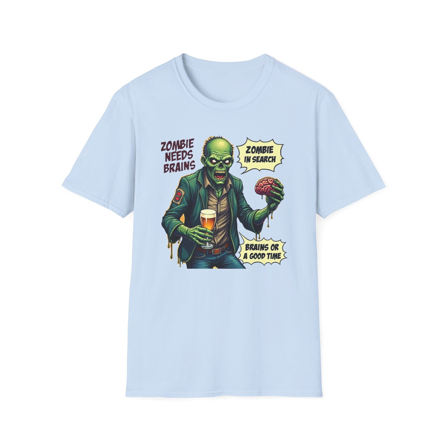 Zombie Needs Brains T-Shirt – Retro Comic Horror Graphic Tee