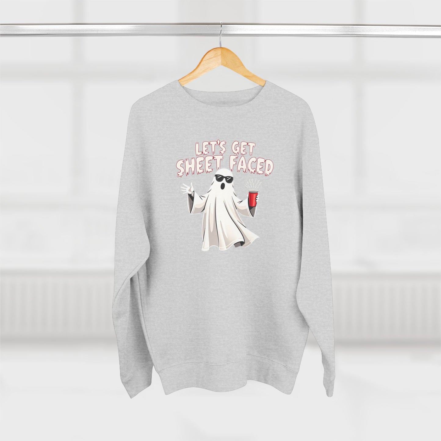Halloween Ghost Sweatshirt — "Let's Get Sheet Faced" Funny Party Crewneck