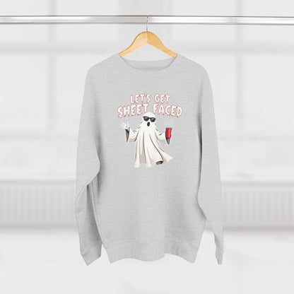 Halloween Ghost Sweatshirt — "Let's Get Sheet Faced" Funny Party Crewneck