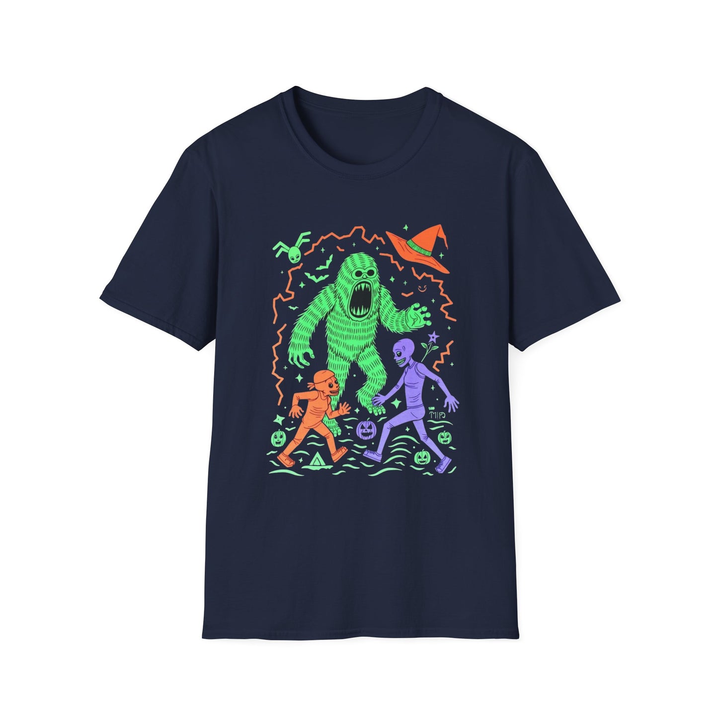 Sasquatch gets angry when out of candy Halloween T‑Shirt — Neon Green Creature Trick‑Or‑Treat Tee