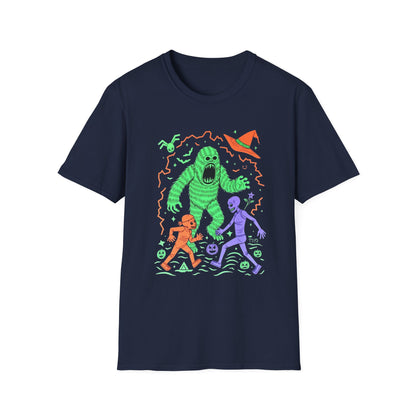 Sasquatch gets angry when out of candy Halloween T‑Shirt — Neon Green Creature Trick‑Or‑Treat Tee