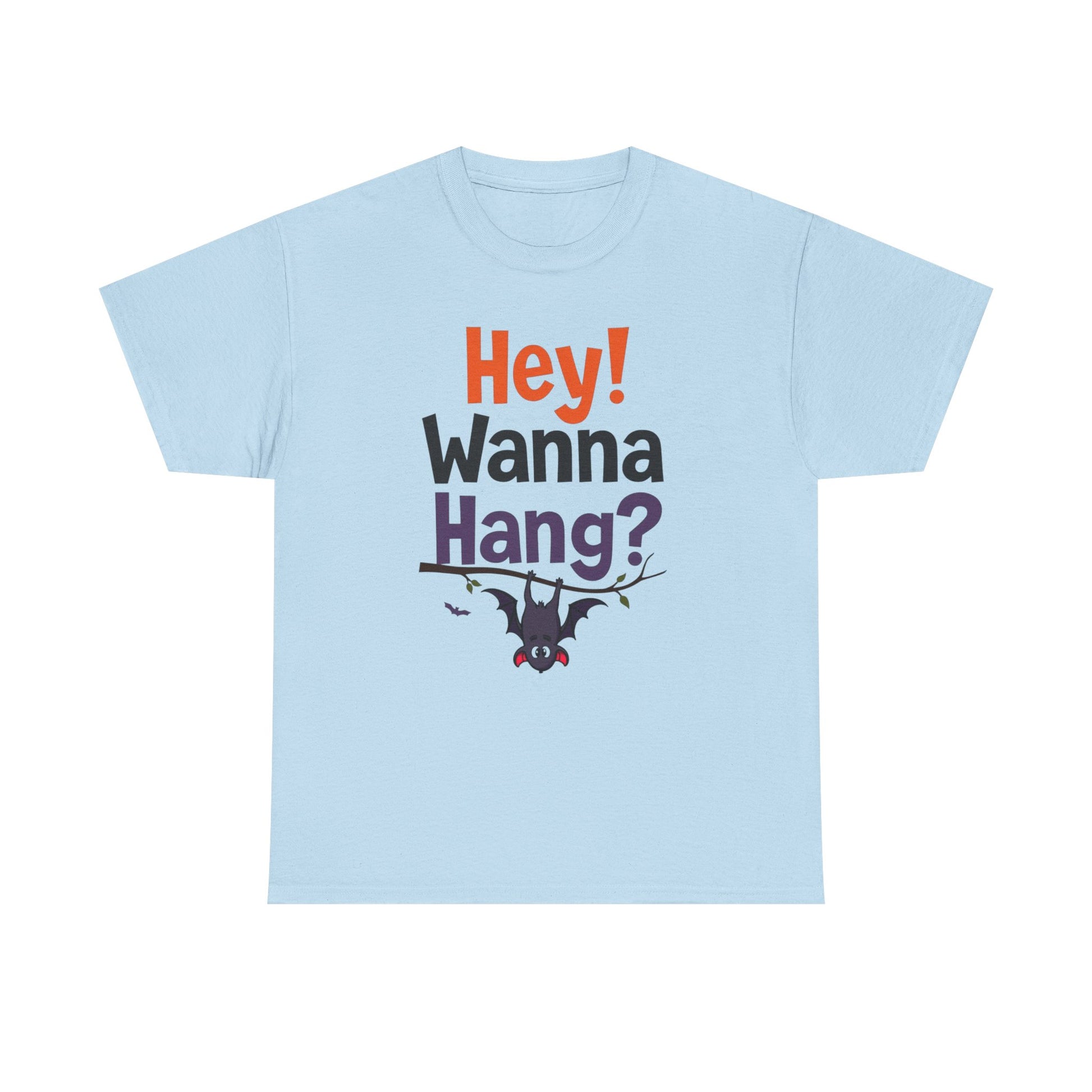 Wanna Hang, Bat Halloween Themed Unisex Heavy Cotton Tee - Fun & Spooky Graphic Tee, Perfect for Parties, Costume Events, Fall Celebrations, Gifts - Psychonaut Swag