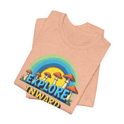 Explore Inward T-Shirt — Retro Mushroom Rainbow Graphic Tee