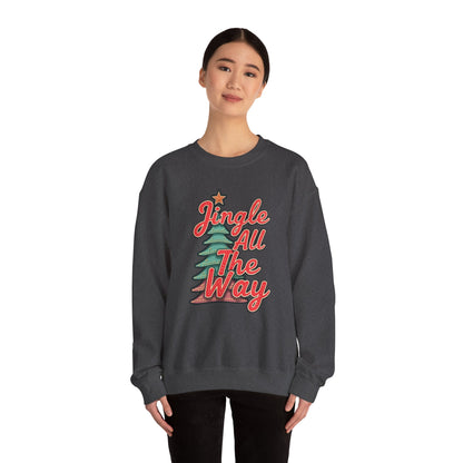 Christmas Sweatshirt — "Jingle All The Way" Retro Tree Holiday Crewneck