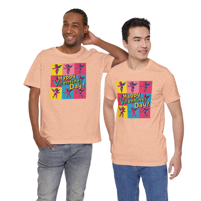 Valentine's Day Pop Art Tee — "Happy Valentine's Day!" Cupid Graphic Shirt