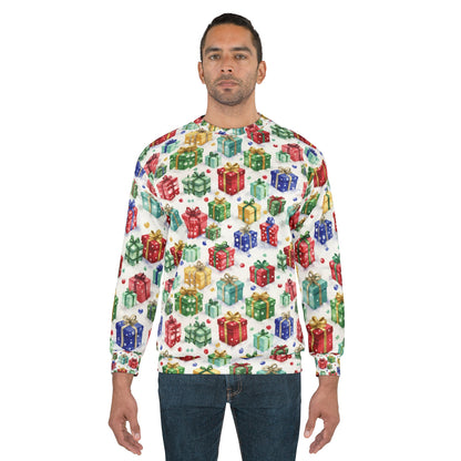 Gift Box Pattern Sweatshirt — All-Over-Print Holiday Present Design