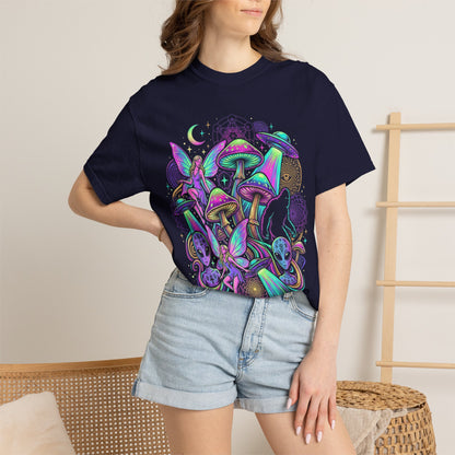 Psychedelic Mushroom Graphic T-Shirt — Neon Space Trippy Art