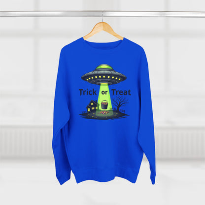 Halloween UFO Sweatshirt - "Trick or Treat" Alien Abduction Crewneck