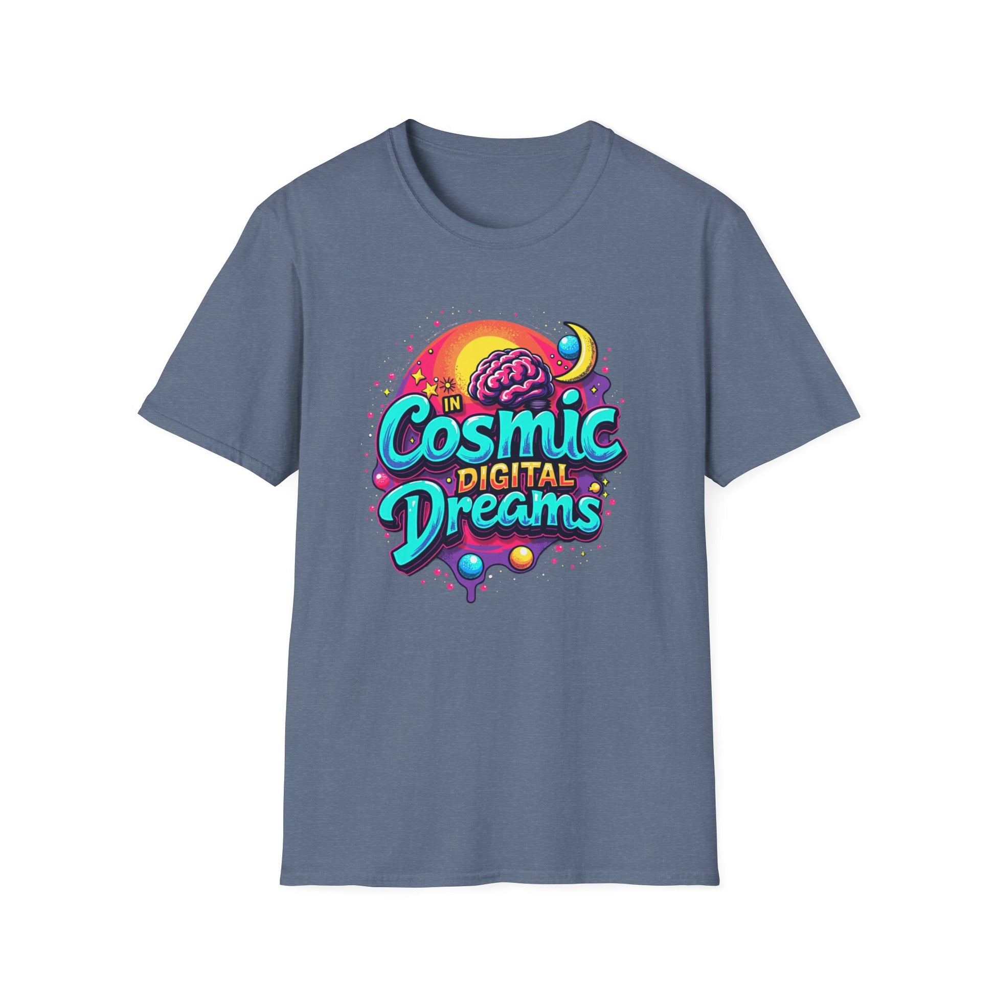 Cosmic Digital Dreams Unisex Softstyle T-Shirt - Vibrant Space-Inspired Design - Psychonaut Swag