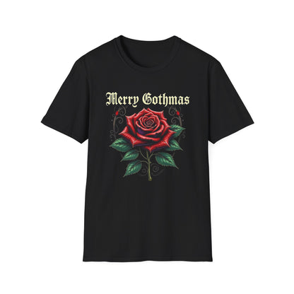 Gothic Christmas T-Shirt — "Merry Gothmas" Rose Holiday Tee