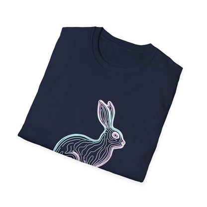 Neon Line Art Hare T-Shirt — Pastel Rabbit Graphic Tee