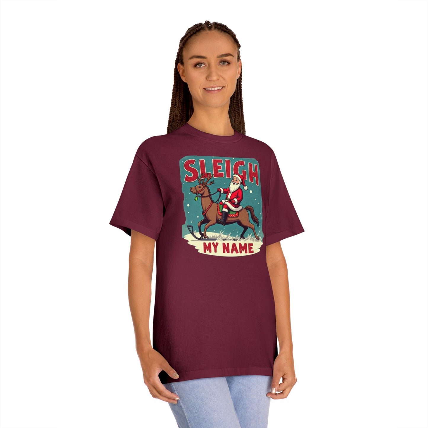 Sleigh My Name Christmas Tee — Personalized Santa Reindeer Holiday Shirt