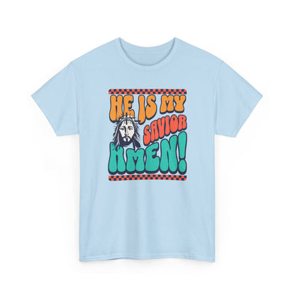 Christian T-Shirt – "He Is My Savior Amen!" Retro Jesus Graphic Tee