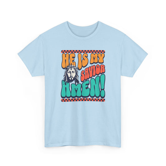 Christian T-Shirt – "He Is My Savior Amen!" Retro Jesus Graphic Tee