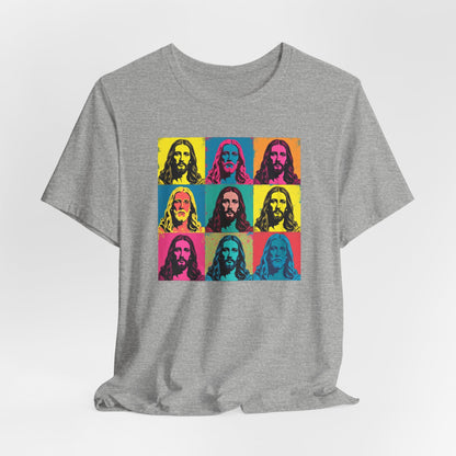 Jesus, Pop Art T-Shirt — Retro Colorful Nine-Panel Graphic Tee