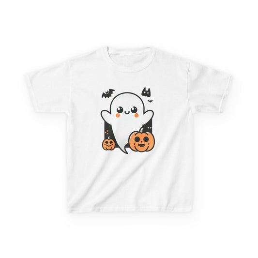Kids Halloween Tee, Ghost Trick or Treat Top, Autumn Fun Apparel, Pumpkin Graphic Tee, Festive Kidswear