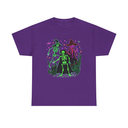 Halloween Neon Witches & Skeleton Tee — Retro Spooky Graphic T-Shirt