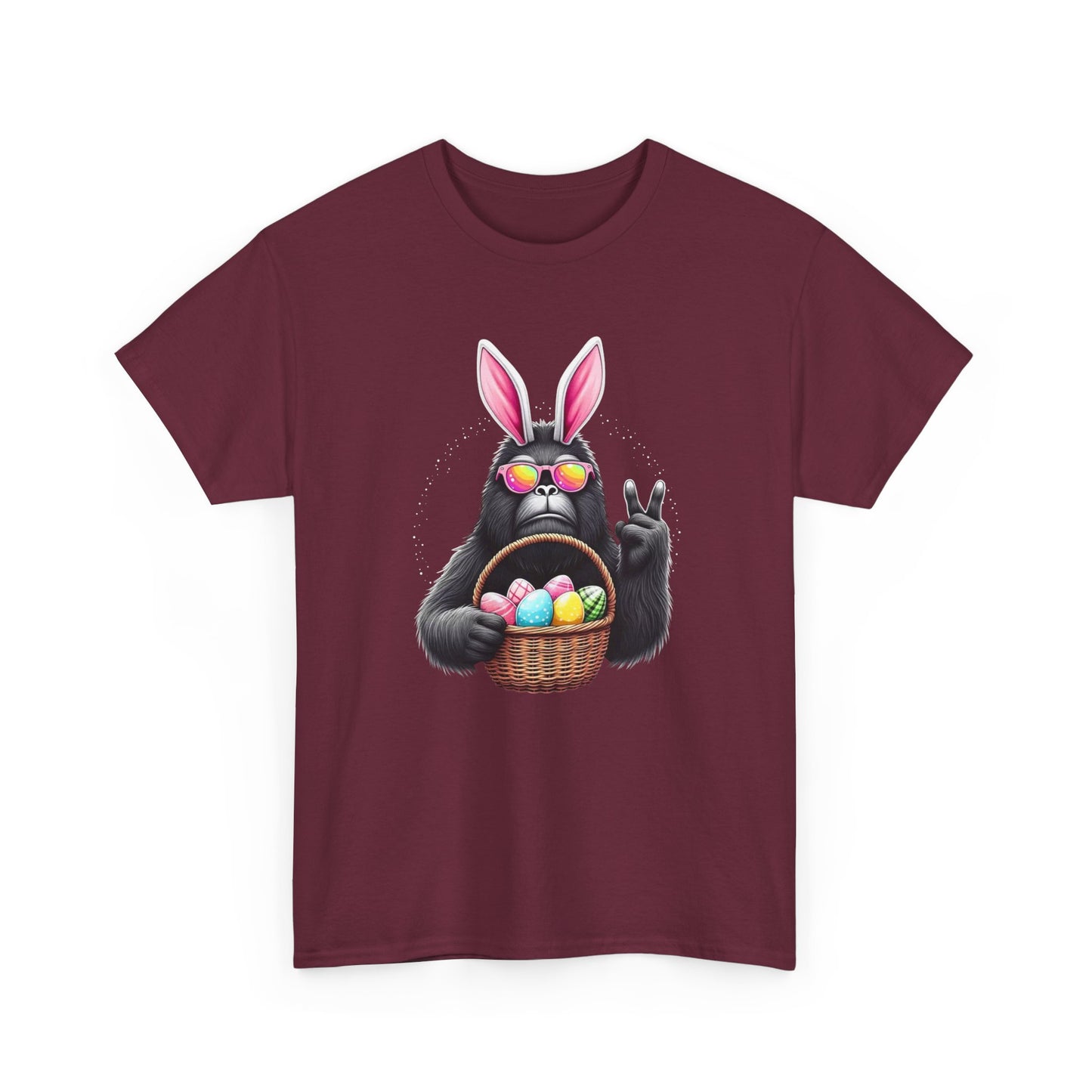 Easter Sasquatch Peace Sign T-Shirt — Cool Black Bunny with Egg Basket
