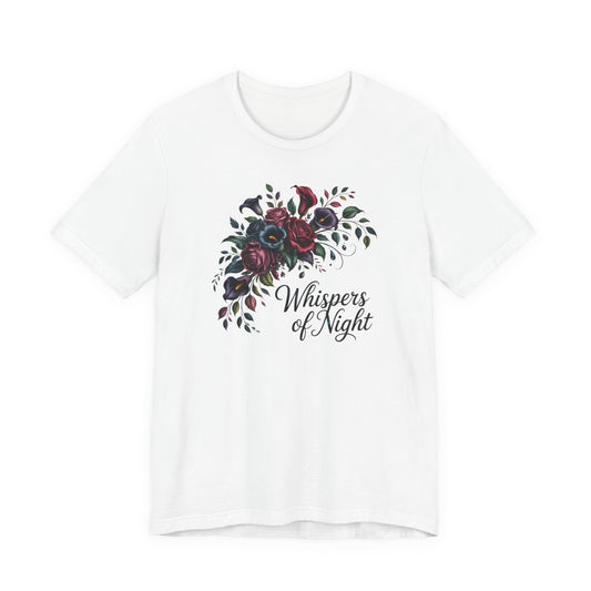 Whispers of Night Floral Tee — Dark Rose Bouquet Graphic T-Shirt