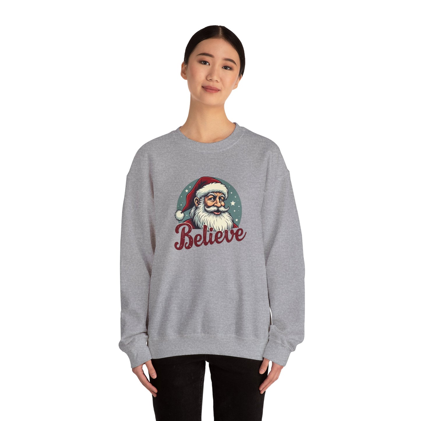 Believe Santa Crewneck Sweatshirt — Vintage Christmas Holiday Sweatshirt