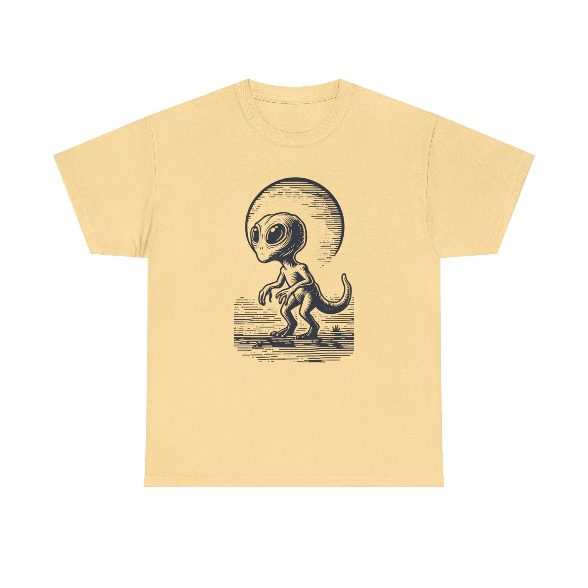 Dinosaur Hybrid, Graphic Unisex Heavy Cotton Tee | UFO Lover T-Shirt | Space-Themed Apparel - Psychonaut Swag