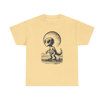 Dinosaur Hybrid, Graphic Unisex Heavy Cotton Tee | UFO Lover T-Shirt | Space-Themed Apparel - Psychonaut Swag
