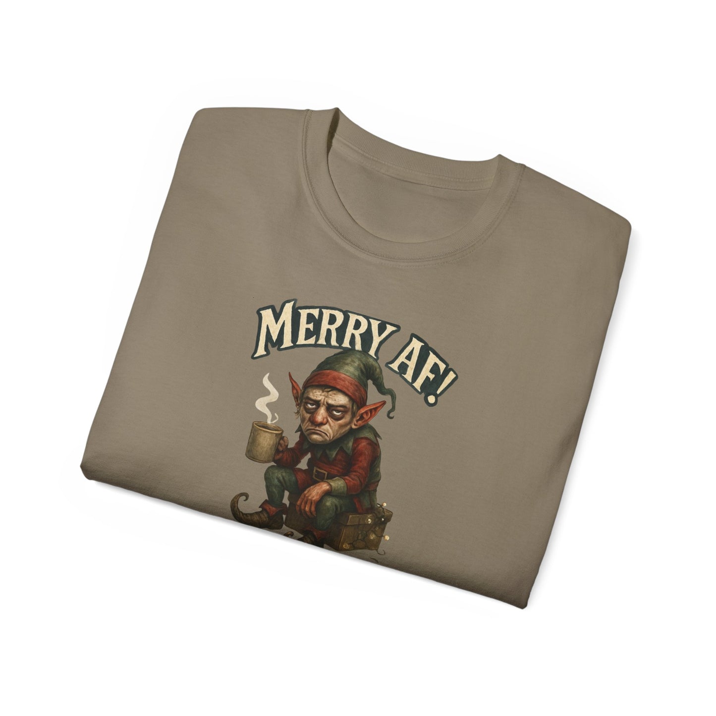 T‑Shirt — 'Merry AF' Vintage Grouchy Elf Christmas Tee