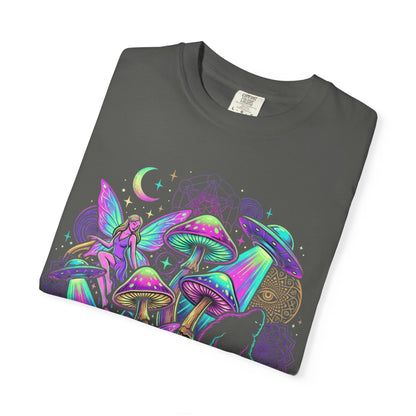 Psychedelic Mushroom Graphic T-Shirt — Neon Space Trippy Art
