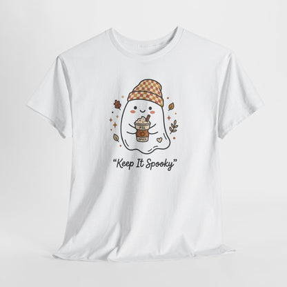Keep It Spooky Ghost Tee — Cute Fall Halloween Shirt with Pumpkin Latte