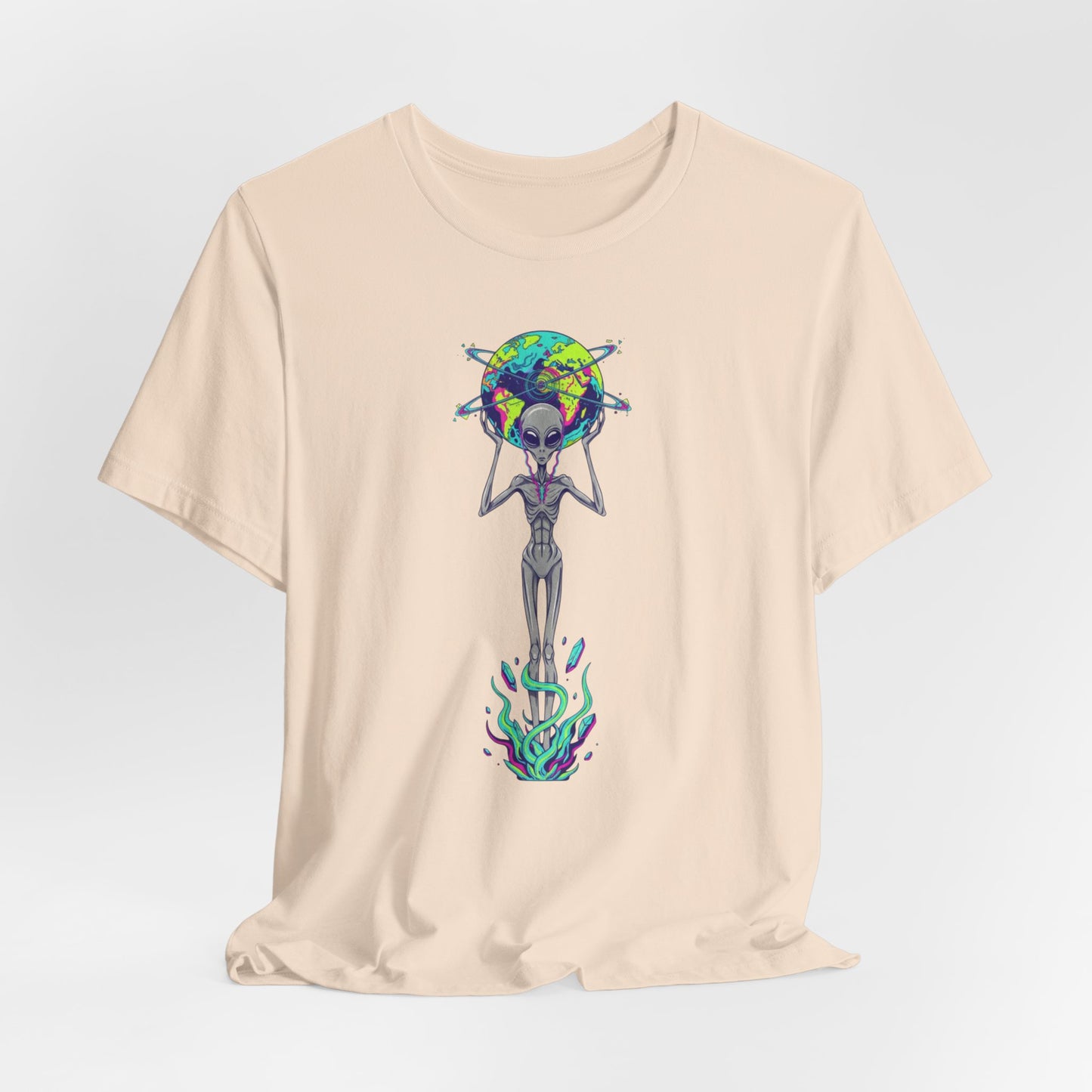 Alien Holding Earth Graphic Tee — Cosmic Sci‑Fi Alien Shirt